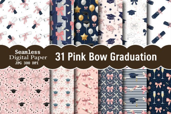 Download Pink Bow Graduation Digital Paper - Premium Resources